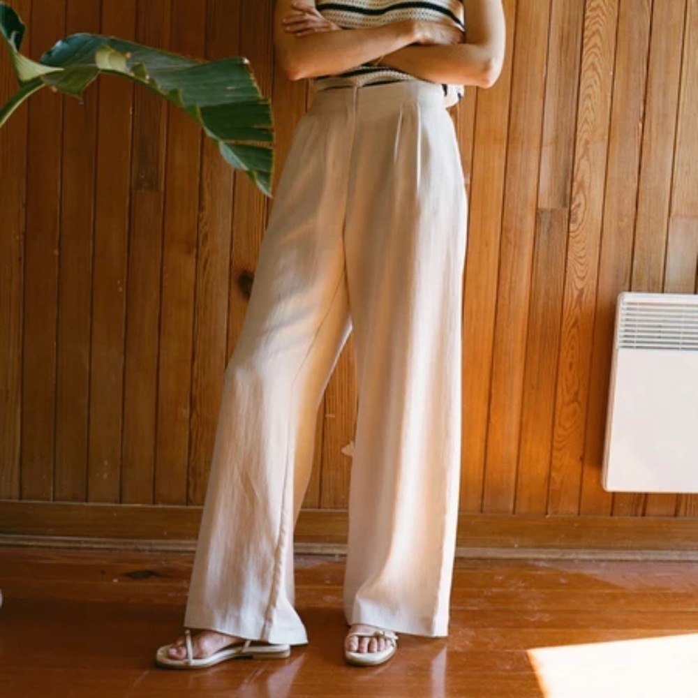 New Tuckernuck Cava Wide Leg Trouser Pants Women’s L White/Ivory Pomander Place